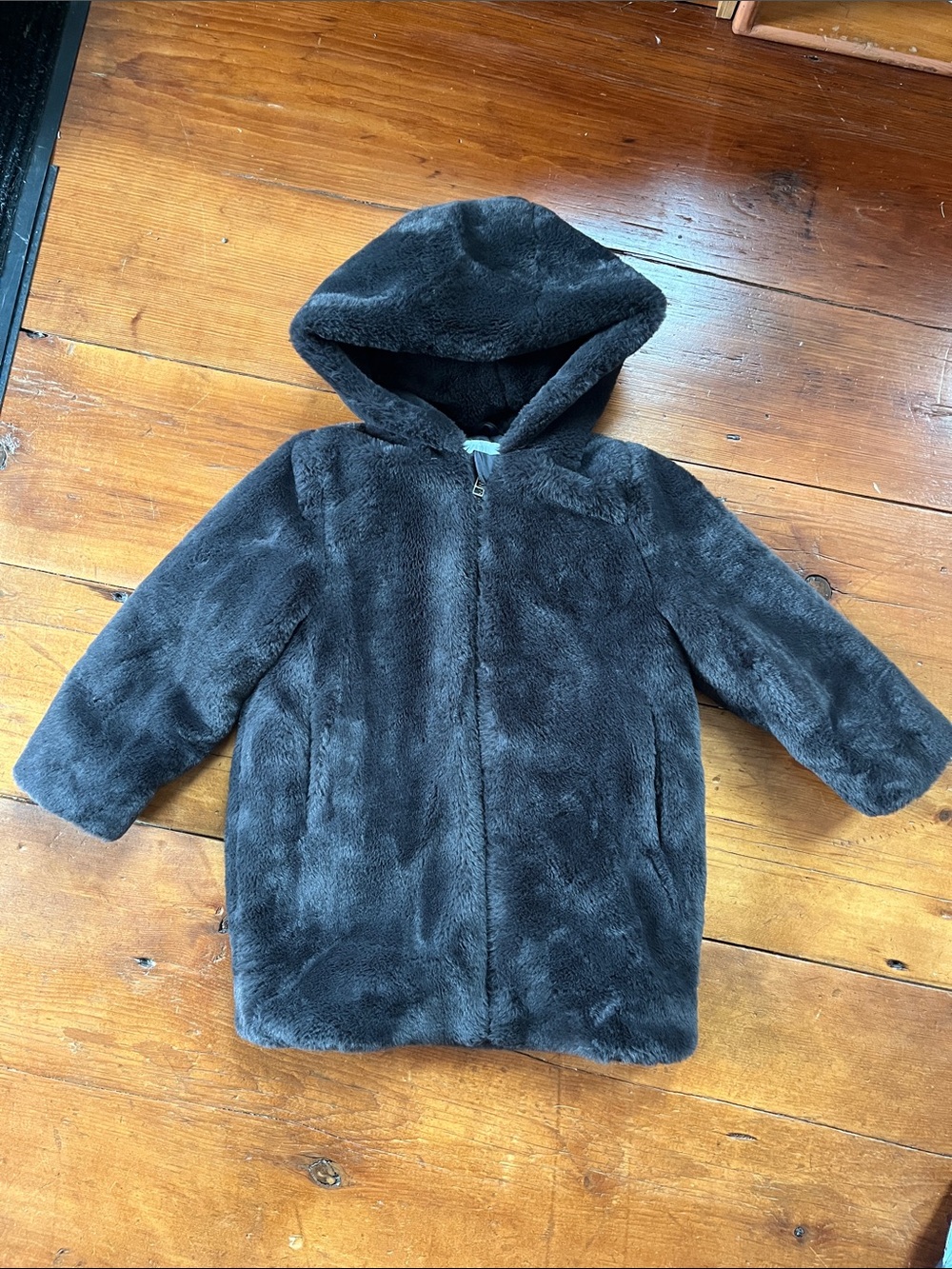 Zara Kids Hooded Faux Fur Coat - Black